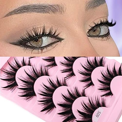 Okdeals 5 Pairs Thai Style Spiky Lashes 3D Wet Look Manga Lashes, Japanese Makeup Cosplay Anime Lashes 3D Fluffy Little Devil Natural Look Beauty Eye Lash Extension Tools (Black C) - Black C-5 Pairs