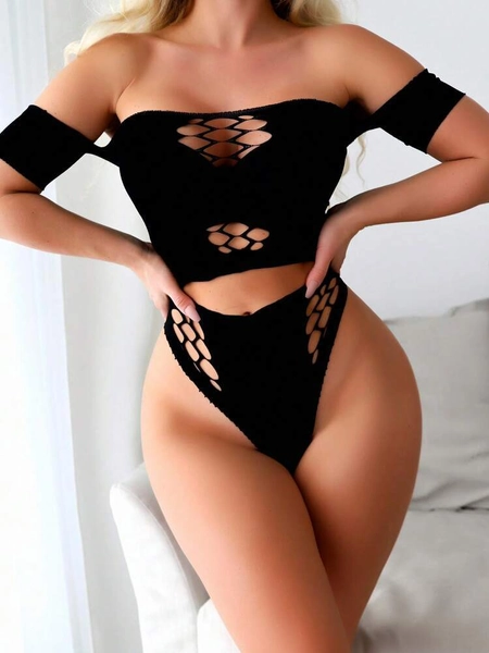 Hollow Out Off Shoulder Lingerie Set