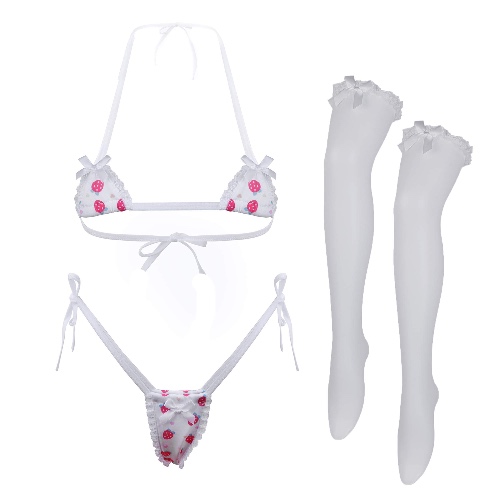 Sexy Cute Anime Lingerie for Women Kawaii Bra and Panty Set Japanese Cosplay Bikini Underwear - Strawberry 2