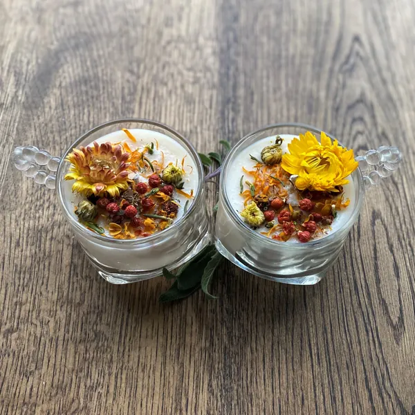 Honeybee Yellow and Orange 2pc Teacup Soy Candle Lover's Set - Amber and Oatmeal Scented Candles in Matching Glass Teacups - Anniversary