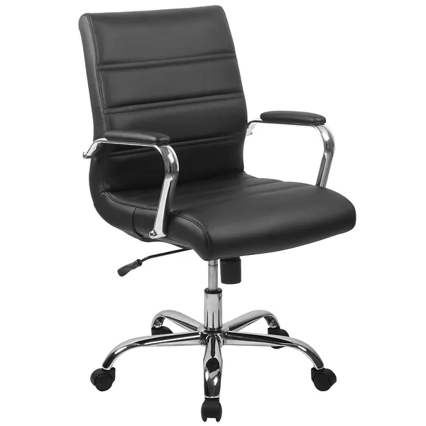 Flash Furniture Mid-Back Desk Chair - Black LeatherSoft Executive Swivel Office Chair with Chrome Frame - Swivel Arm Chair - Black Leathersoft/Chrome Frame Mid Back