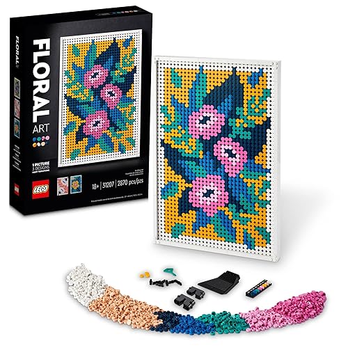 LEGO Art Floral Art 31207, 3in1 Flower Pictures, Wall Art Decoration Building Set, Arts and Crafts Kit, Creative DIY Activity, Beautiful Home Decor, Gift Idea for Adults, Men, and Women - White