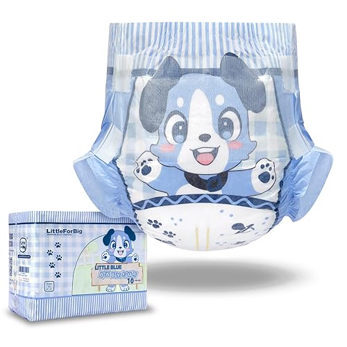 Littleforbig Adjustable Velcro Closure Adult Printed Cloth Back Diaper 10 Pieces - Little Blue BabyFur (X-Large 48"-56") - Blue - X-Large