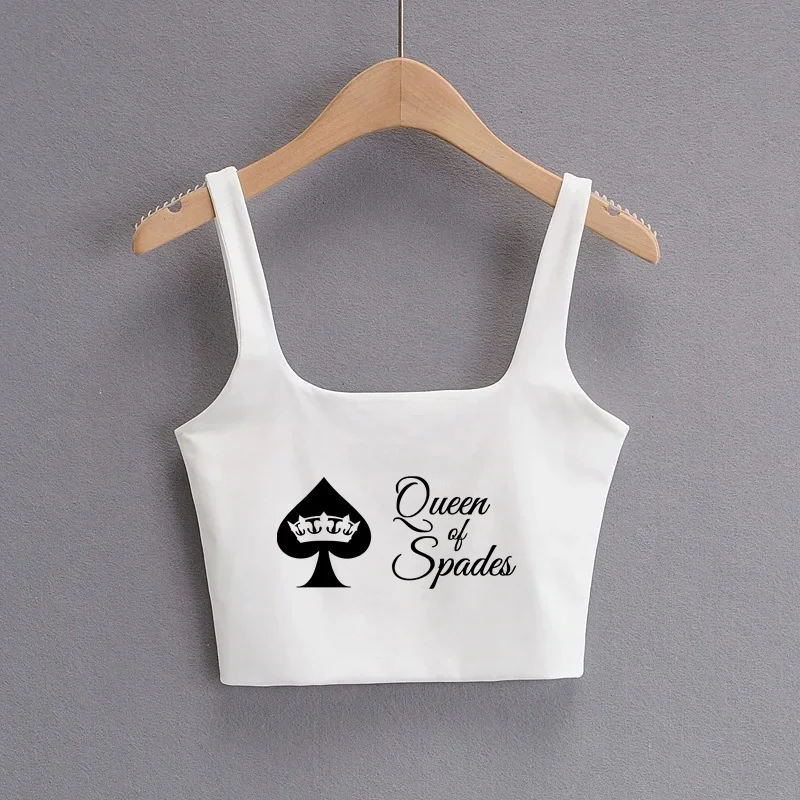 7.51US $ 16% OFF|Queen of Spades Crop Tops Camis Sleeveless Hot Clothing for Women Double Ladies Good Quality Female Tops White Top Tops Bonitos| |   - AliExpress