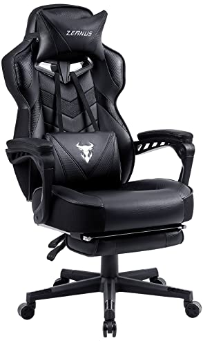 Zeanus Gaming Chairs with Footrest Recliner Computer Chair for Adults Massage Gaming Chair Big and Tall Gaming Chair Ergonomic Office Gamer Chair for Heavy People Recliner Racing Gaming Chair Black - Black