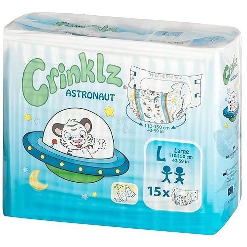 Crinklz Tab-Style Briefs Adult Printed Diapers, Astronaut, Large, Pack/15 - Large, 15 Count