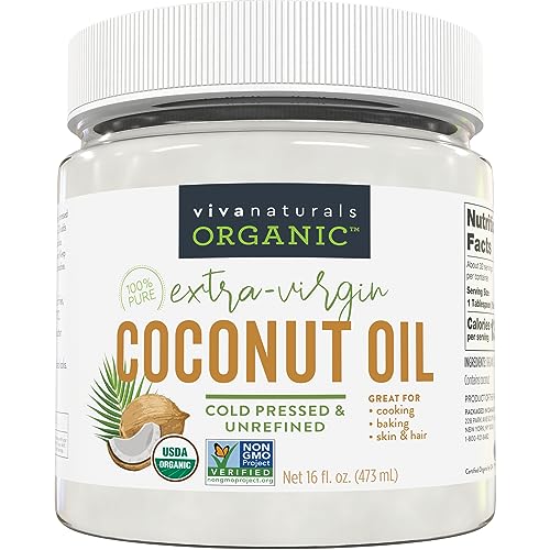 Virgin Coconut Oil, 16 fl oz - Non-GMO, Cold-Pressed and Unrefined Coconut Oil Organic Certified - Natural Flavour Coconut Oil for Cooking and Baking - 16 Fl Oz (Pack of 1)