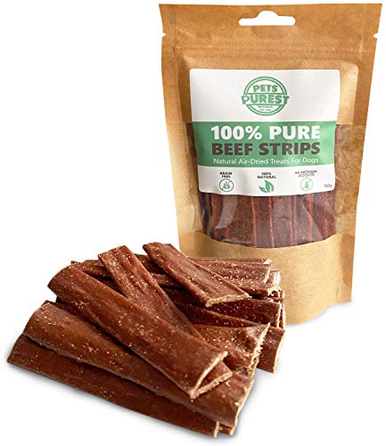 Pets Purest Dog Treats Beef Strips UK - 100% Natural Air-Dried Chews for Dogs, Puppy & Senior. Pure Healthy Hypoallergenic Grain, Gluten & Lactose Free Raw Pet Food Sticks - 100g - Beef