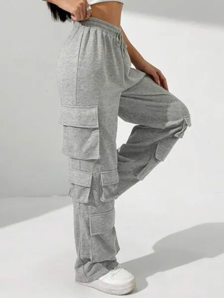 SHEIN EZwear Multi-Pocket Drawstring Waist Cargo Sweatpants