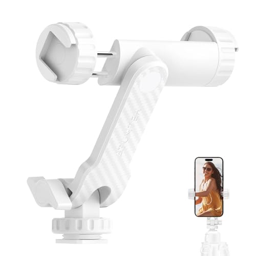 ATUMTEK Phone Tripod Mount, Universal Smartphone Mount Adapter with 2 Cold Shoe and 1/4" Standard Screw, 360° Rotates and 180° Tilts Adjustable Cell Phone Clamp Holder for Perfect Mobile Photography - White