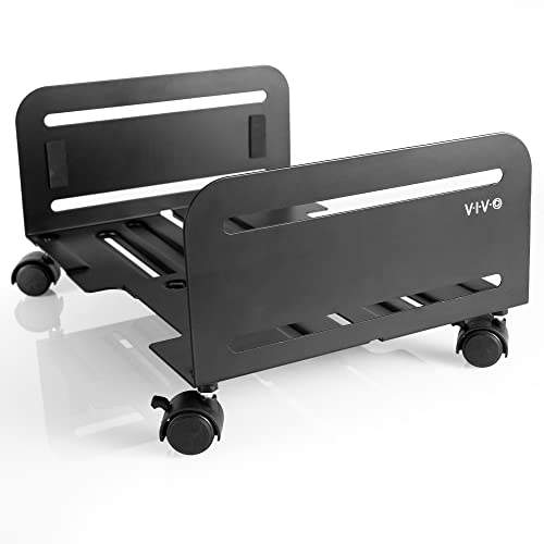 VIVO Large Computer Tower Desktop ATX-Case, CPU Steel Rolling Stand, 20cm to 36cm Wide Adjustable Mobile Cart Holder with Locking Caster Wheels, Gaming PC Holder, Black, CART-PC01L - 7.8 to 14 inch width - Black