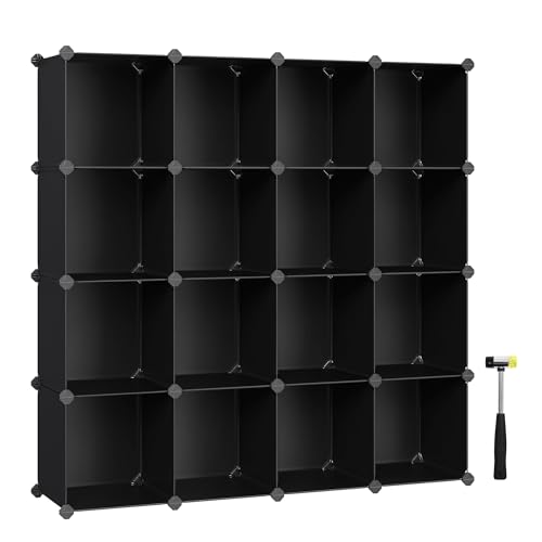 SONGMICS Cube Storage Organizer, 16 Cube Closet Organizers 48.4 x 12.2 x 48.4 Inches, Black ULPC44BK - Black - 16Cubes（48.4 x 12.2 x 48.4 Inches）