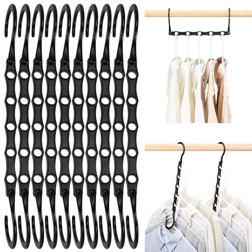 HOUSE DAY Black Magic Hangers Space Saving Clothes Hangers Organizer Smart Closet Space Saver Pack of 10 with Sturdy Plastic for Heavy Clothes - Black - 10 Pack
