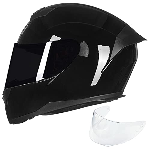 ILM Full Face Motorcycle Helmet for Motocross Street Bike DOT Certified 2 Visors Model-317(Gloss Black, XL) - Gloss Black - X-Large