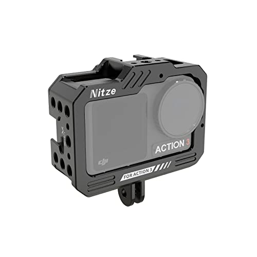 Nitze Acion 4 Cage, Action 3 Cage for DJI Osmo Action 4 / Osmo Action 3 with Built-in Magnetic Quick Release Adapter and Built-in Cold Shoes - T-D01A