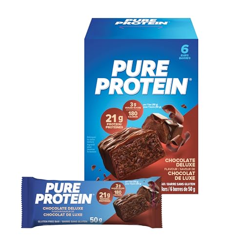 Pure Protein Bars - Nutritious, Gluten Free protein bar, made with Whey protein blend - low sugar, protein snack. Deliciously satisfying. Chocolate Deluxe (Pack of 6) (Packaging May Vary) - Chocolate Deluxe