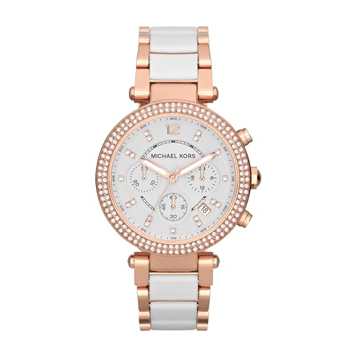 Michael Kors Parker Watch für Damen, Chronographenwerk mit Edelstahl- Oder Lederarmband - 39MM - Rose Gold Tone and Off White