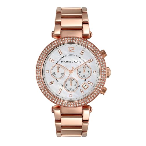 Michael Kors Parker Watch für Damen, Chronographenwerk mit Edelstahl- Oder Lederarmband - 39MM - Rose Gold Tone and White Glitter