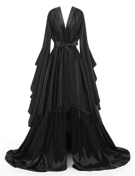 Yinyyinhs Long Bridal Robes Shiny Silk Satin Bridesmaid Wedding Bachelorette Party Nightgown Bathrobe - 4X-Large Black