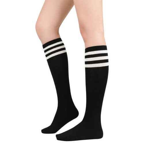 Knee Socks Women's Overknee Socks Long Stockings Overknee Striped (black)