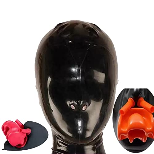 Sexy Full Face Mask Latex Sex BDSM with Zipper, Latex Silicone Gag & Nasal Tube Mask for Party, Cosplay, Holiday - X-Large