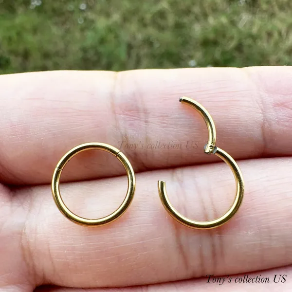 Gold Color Surgical Steel HINGED Segment Nose Ring Septum Clicker Ring Daith Hoop Earrings 20G 18G 16G 14G