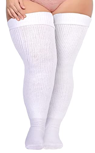 Neoviancia Plus Size Thigh High Socks for Thick Thighs Women- Thigh Highs Widened Extra Long Thick Knit Socks - One Size - White