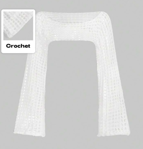 Crochet Women's Hollow Out Cropped Off Shoulder Knitted Sweater Pullover