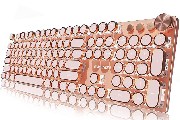 SEUNKWANG EWEADN Typewriter Style Mechanical Gaming Keyboard,104 Keys Backlit LED Keyboard, Media Control Knob, Wired Computer Keyboard Pink Switch for Windows/Mac/PC-Pink - Pink