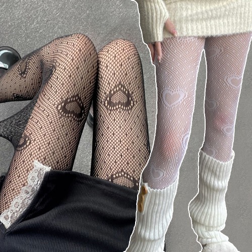 Collants en résille blanc pour femmes, motif fleur de cœur, fille japonaise, Lolita Ins