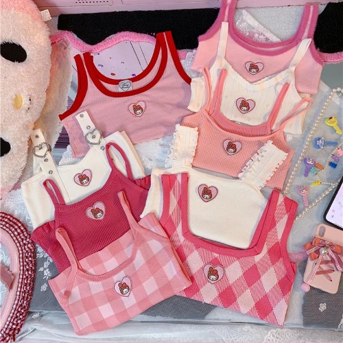 Camisole d'été Kawaii Sanrioed My Melody Series pour femmes, haut rose et blanc, haut tube d'été, haut décontracté pour filles, nouveau
