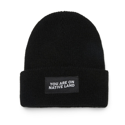 'YOU ARE ON NATIVE LAND' RIBBED BEANIE - BLACK | Default Title