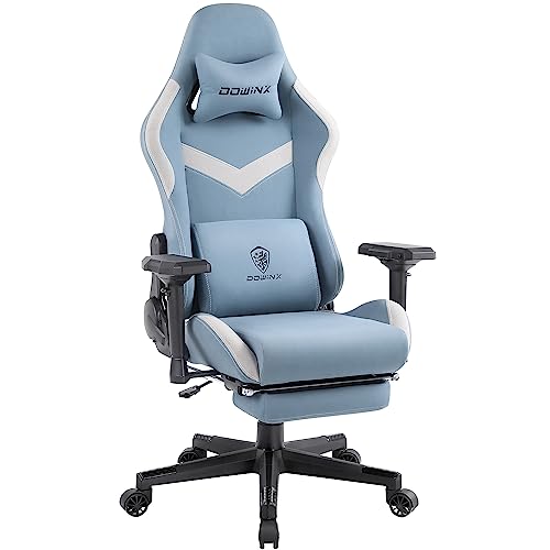 Dowinx Gaming Chair Breathable Fabric Office Chair with Pocket Spring Cushion and 4D Armrest, High Back Ergonomic Computer Chair with Massage Lumbar Support Task Chair with Footrest Blue - Blue-4d