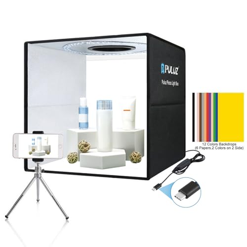 PULUZ Photo Studio Box, 40cm Folding Lightbox LED Ring Light Portable Photo Studio Photography Shooting Tent Box Kit 12 Colors Backdrops USB Light Box for Phones DSLR Camera 16 x 16 inch - 16 x 16 inch - Multicolor