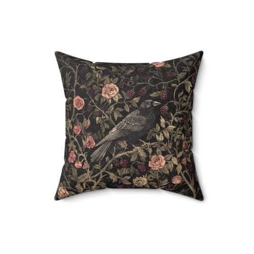 Crow In the Garden Spun Polyester Square Pillow - 16" × 16"