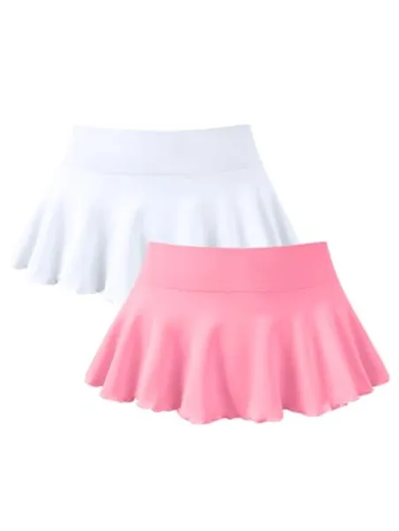 OQQ Women 2 Piece Mini Skirts 2 in 1 Flowy Sexy Basic Stretchy Flared Casual Skirts