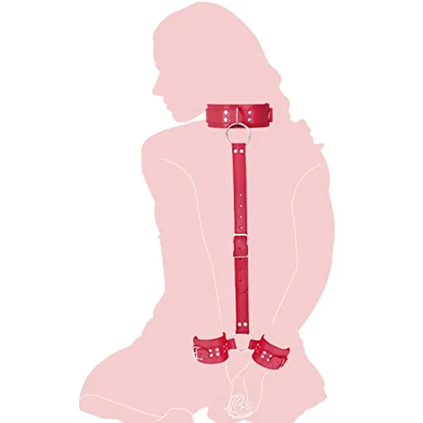 Neck to Wrist Restraints kit - SEXY SLAVE, Adult Sex Toys Frisky Beginner Behind Back Handcuffs Collar, Adjustable Bondage Set, Couple SM Sex Game Tool(Red)