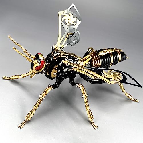 OreilleStar 3D Metal Puzzle for Adults Mechanical Wasp Model Kits Stainless Steel Puzzles Challenging DIY Assembly Building Block (Black+Gold) - Black+gold