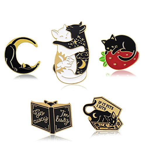 MJARTORIA Enamel Pins Set Cute Brooch Pins Cartoon Brooch Pins Lapel Badges for Clothing Bags Sweater Shirt Jacket Backpack Accessory DIY Crafts (Black-5pcs) - Brooch,Cartoon,Enamel,Lapel