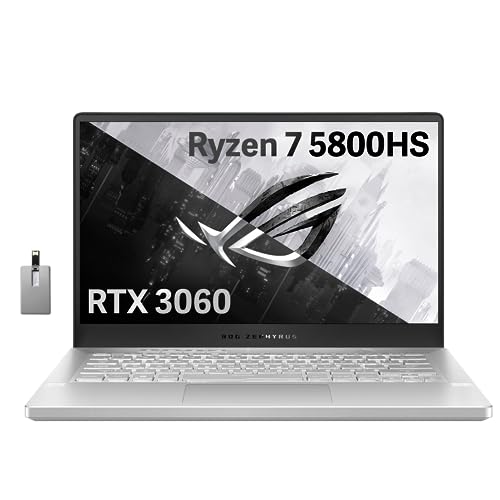 Asus ROG Zephyrus G14 Gaming Laptop, 14'' FHD 144Hz Display, AMD Ryzen 7-5800HS, NVIDIA GeForce RTX 3060 6G Graphics, 40GB RAM, 2TB PCIe SSD, Backlit Keyboard, Win 11 Pro, White, 32GB USB Card - 40GB | 2TB PCIe SSD - 14" | 5800HS | White