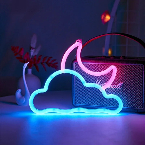 LED Bright Neon Light Night Room Wall Art l - Cloud Moon