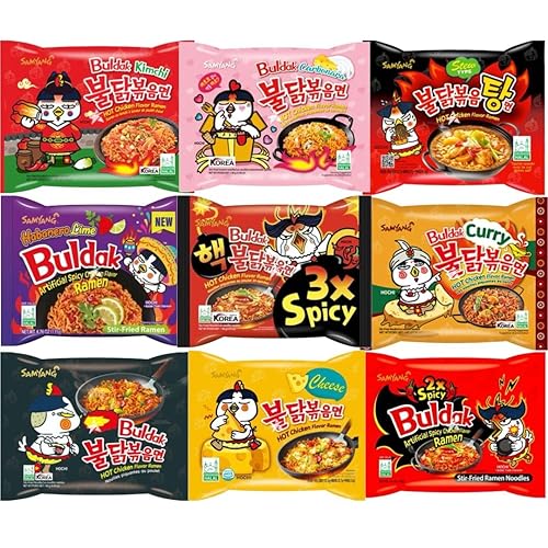 Korean Buldak Hot Chicken Spicy Ramen Noodles Challenge Assorted Box (5 Packs with 5 Different Random Flavours)