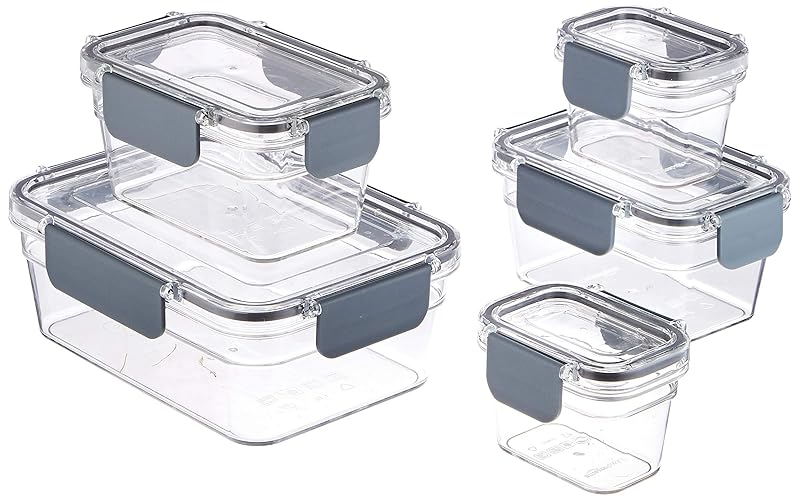 Amazon Basics - Tritan 10 Pieces Food Container, Set of 5 Containers with Lids, Clear - 10-Piece