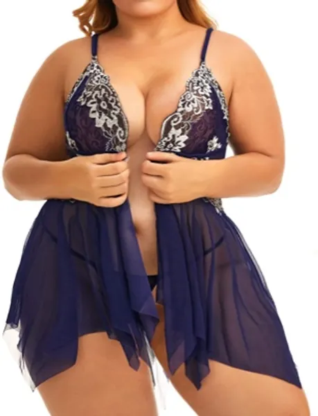 Plus Size Lingerie for Women Sleepwear Set Lace Babydoll Chemise XL-6XL