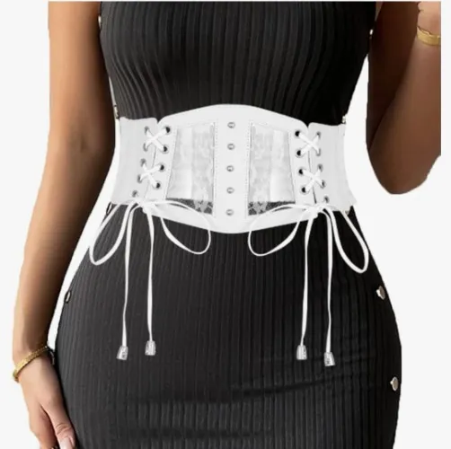 Asooll Vintage Wide Elastic Waist Belts Leather Corset Belts Wide Cinch Belt Party Costume Clothing Dress Belts for Women 
