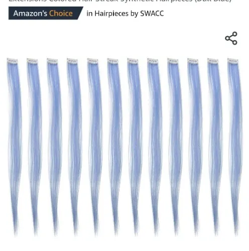 SWACC 12 Pcs Straight One Color Party Highlights Clip on in Hair Extensions Colored Hair Streak Synthetic Hairpieces (Dull Blue)