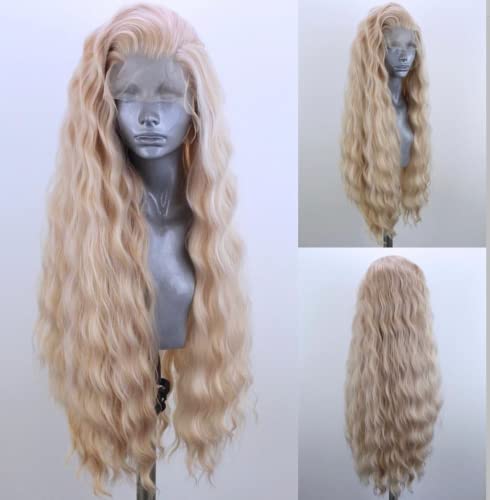 WXHWCX White Synthetic Lace Front Wig Straight Free Part Heat Resistant Fiber Hair Glueless Lace Wigs For Women Party Use Lace Wigs - #6126Wavy