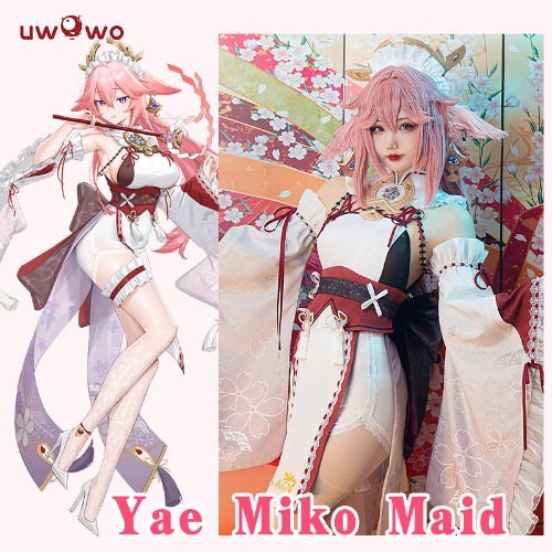 Exclusive Uwowo Genshin Impact Fanart Yae Miko Maid Dress Cosplay Costume - 【Pre-sale】Set B (Headpiece+Earings+Back bow)