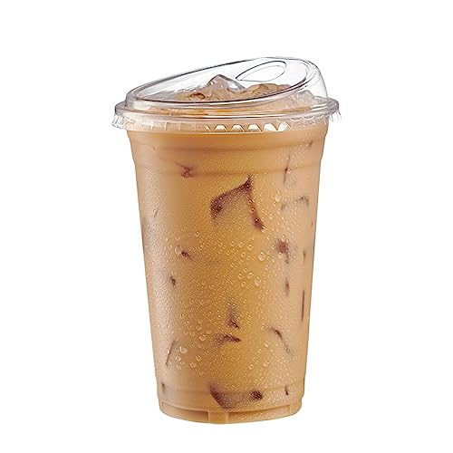 Comfy Package [20 oz. - 50 Sets Clear Plastic Cups With Strawless Sip-Lids - 20 oz
