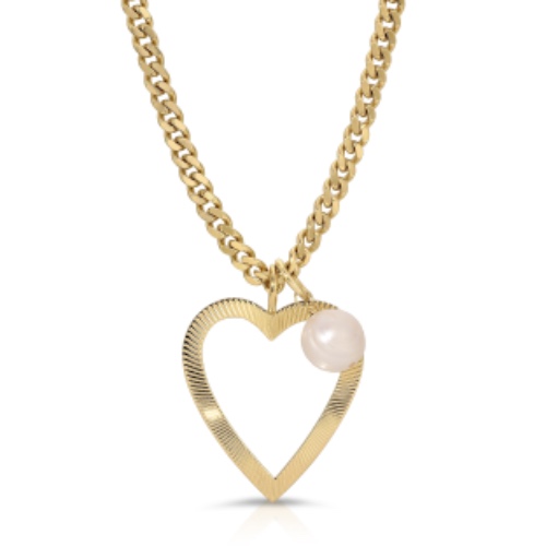 HEART & PEARL CHARM NECKLACE - 26" / GOLD
